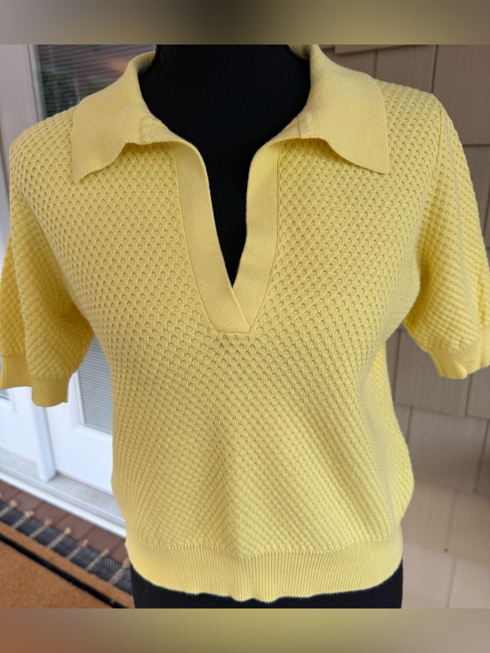 Autumn Cashmere Butter Yellow Textured Knit Polo Sweater Top Small